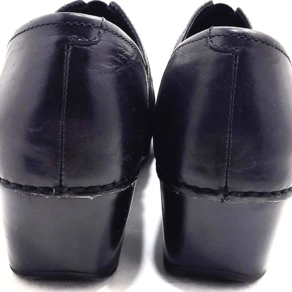 Dansko Tamara Black Leather Slip-On Clogs With Adjustable Strap - Picture 15 of 16